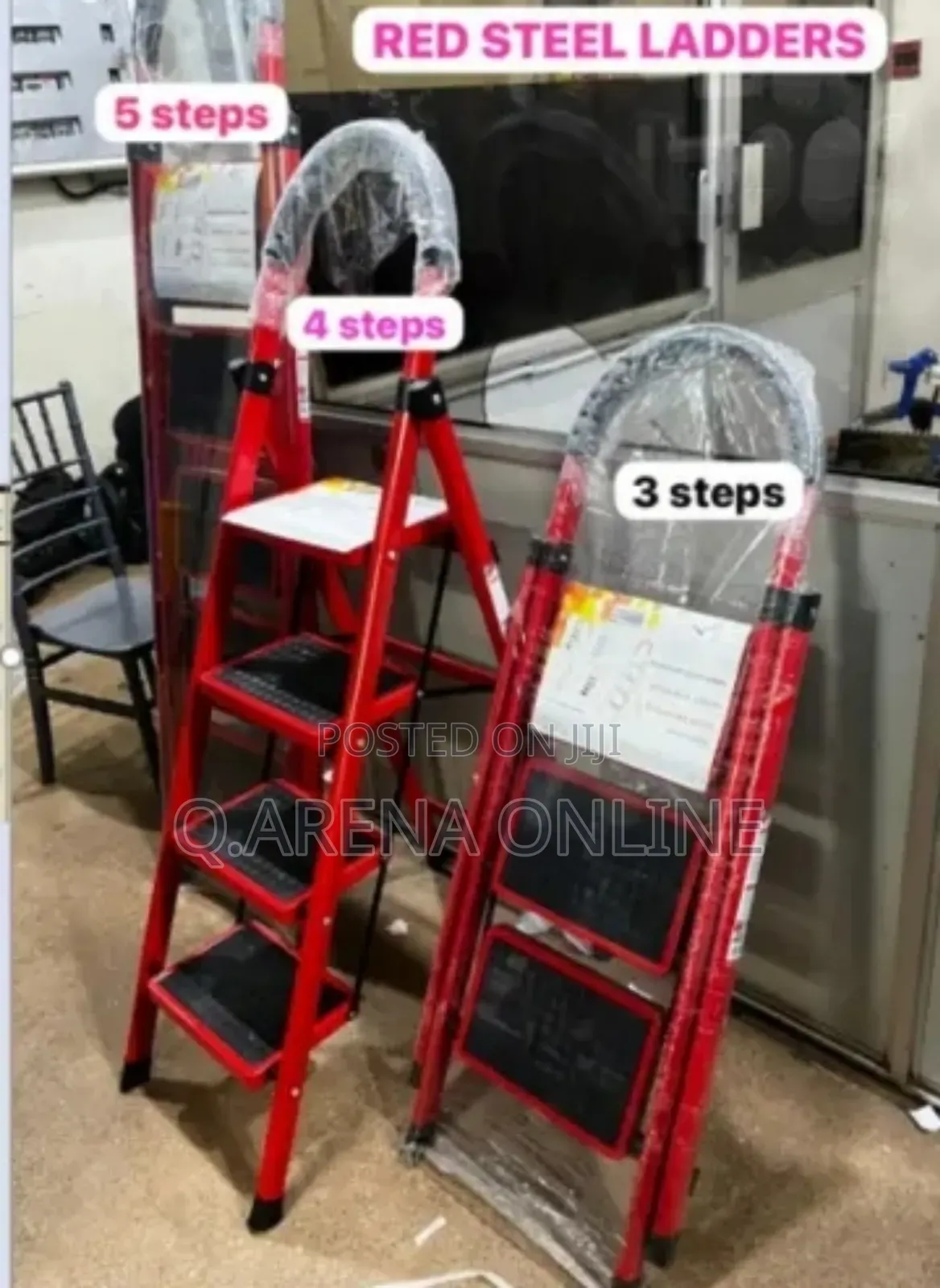 3 Steps High Quality Red Steel Ladder