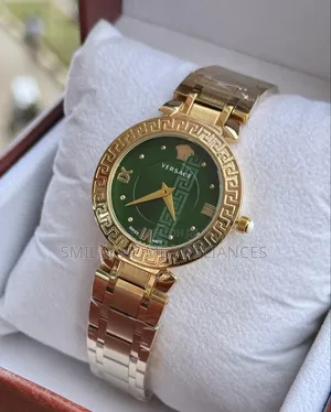 Versace Green Face Golden Women's Classy Analog Wrist Time Piece