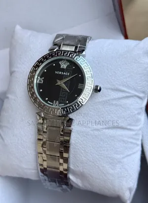 Black Face Women's Original Versace Wrist Analog Silver Time Piece