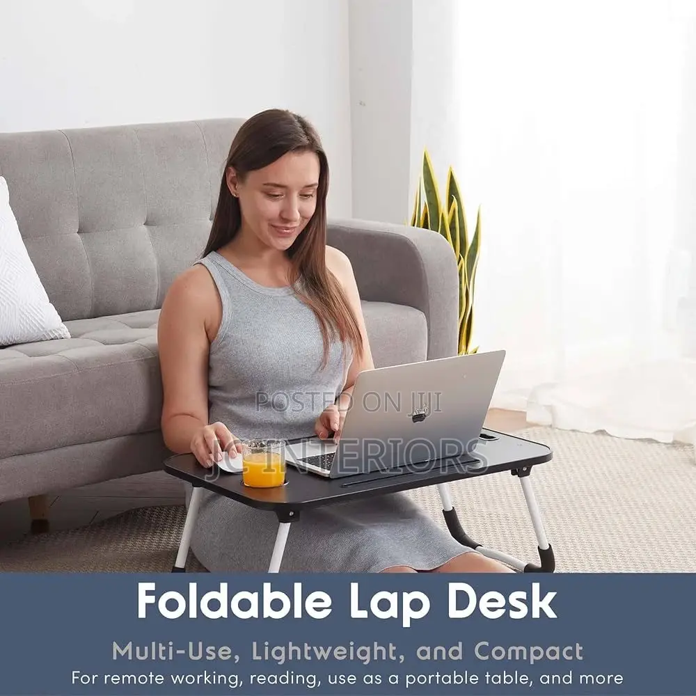 Lap Desk With Storage Drawer, Holders for Cup and Tablet,