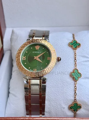 Green Face Womens Original Versace Wrist Gold Time Piece With Bracelet