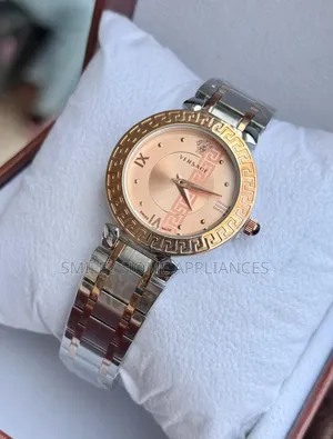Gold Women's Original Versace Analog Wrist Time Piece Silver Strapped