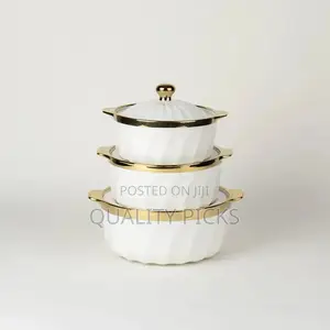3pcs Ceramic Serving Dishes With Gold Rim.