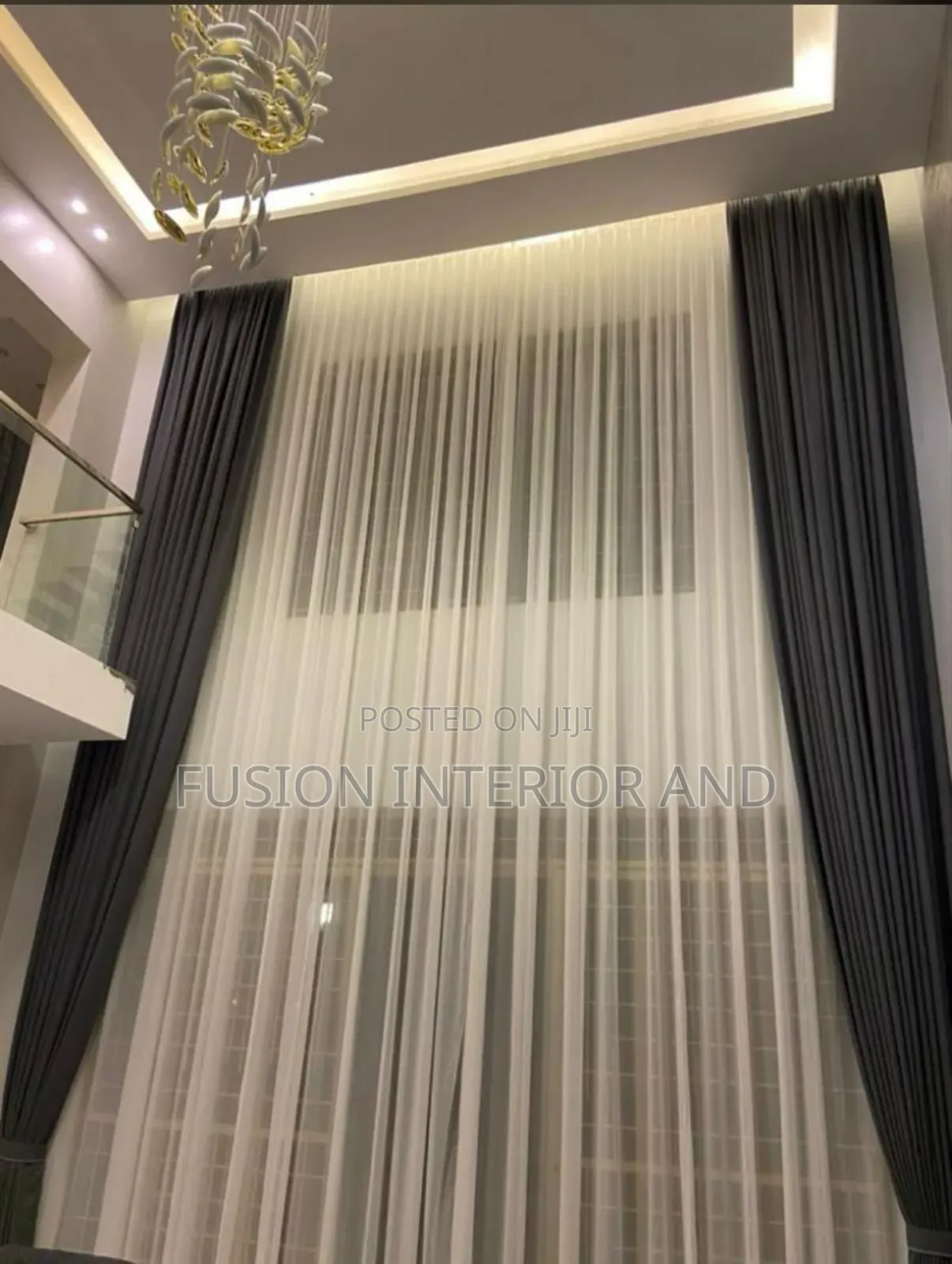 Dark. Grey Curtains Plain and White Plain Nets