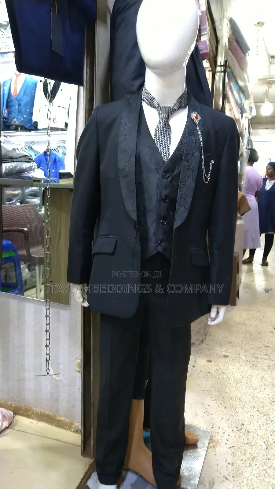 Black Solid Suit Ensemble for Boys 3pcs