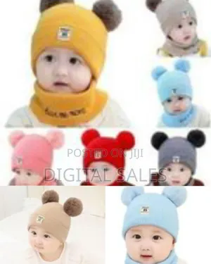 2 PCS Cotton Baby Girls Boys Warm Knit Hat and Scarf Set Infant.