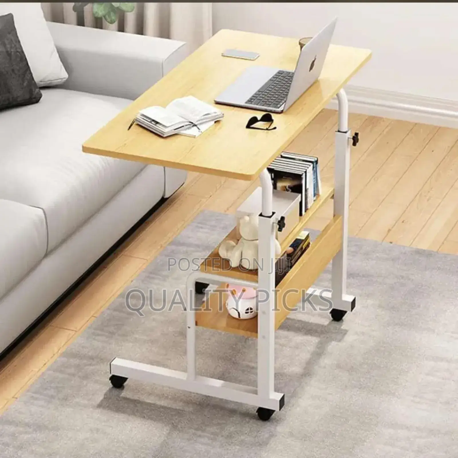 Adjustable Laptop Table With Shelves and Rollers.