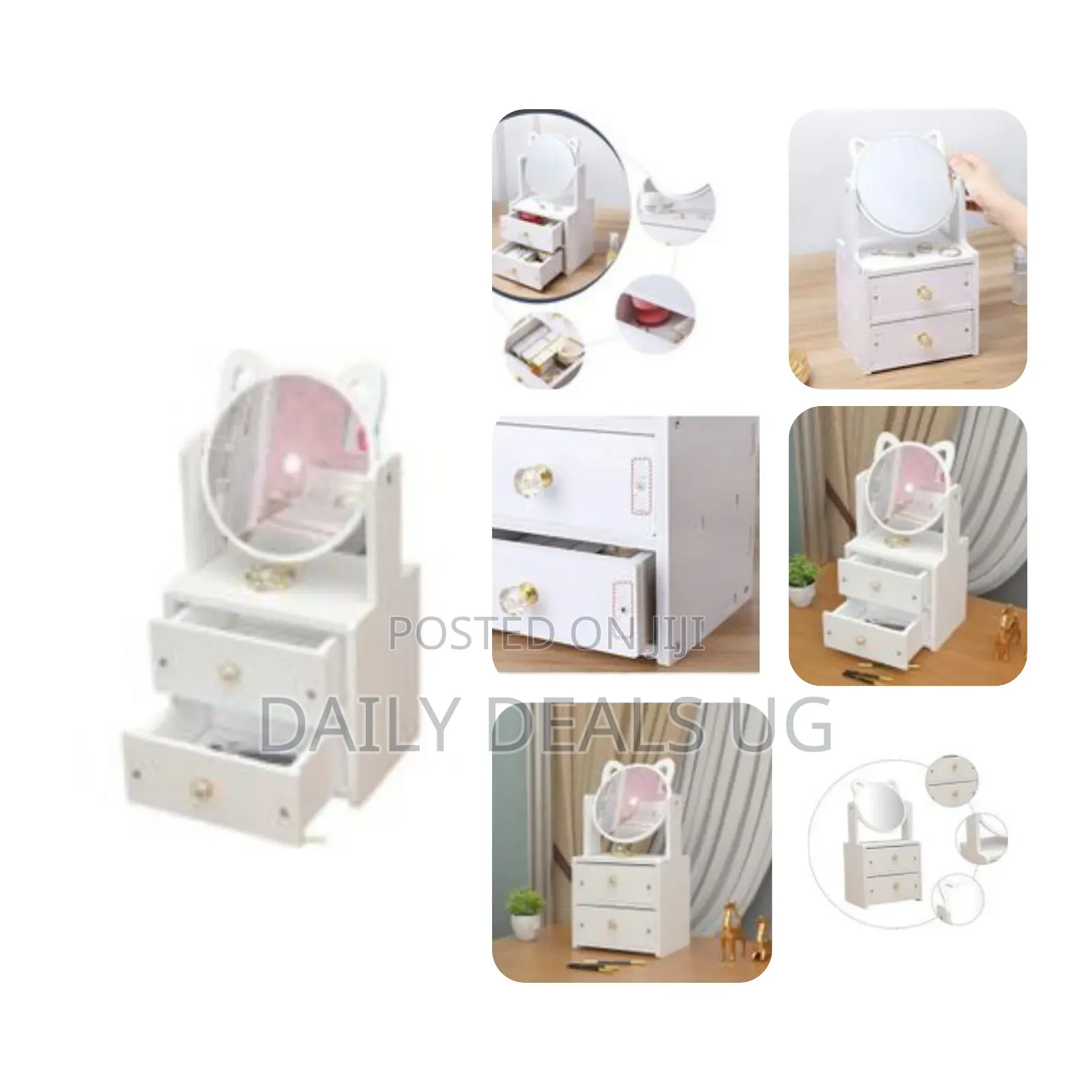 2 Tiers Vanity Makeup Tabletop Mirror Storage With Drawer Organizer