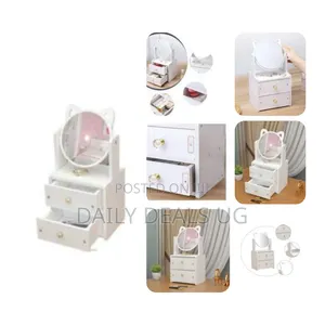2 Tiers Vanity Makeup Tabletop Mirror Storage With Drawer Organizer