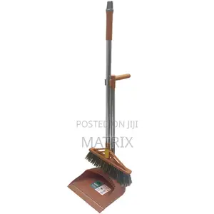 Broom and Dustpan Set for Home, Standing Dustpan With Teeth Broom