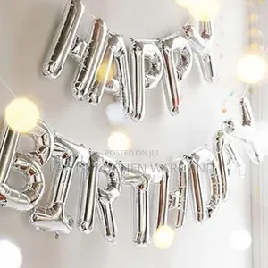 Silver Happy Birthday Balloons Banner White and Silver Fordecorations