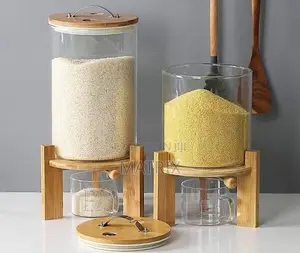 Glass Cereal Dispensers With Glass Measuring Cup.