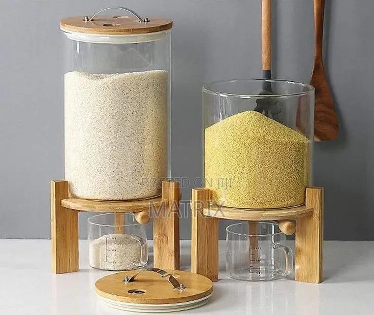 Glass Cereal Dispensers With Glass Measuring Cup.