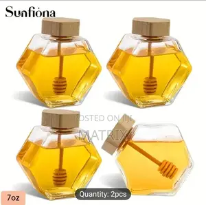 Glass Honey Pot With Wooden Spoon and Cork Lid