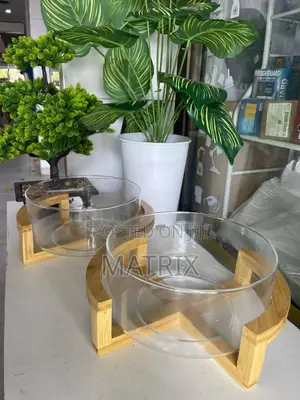 1pc Glass Salad- Serving Glass Dishe With Wooden Bases