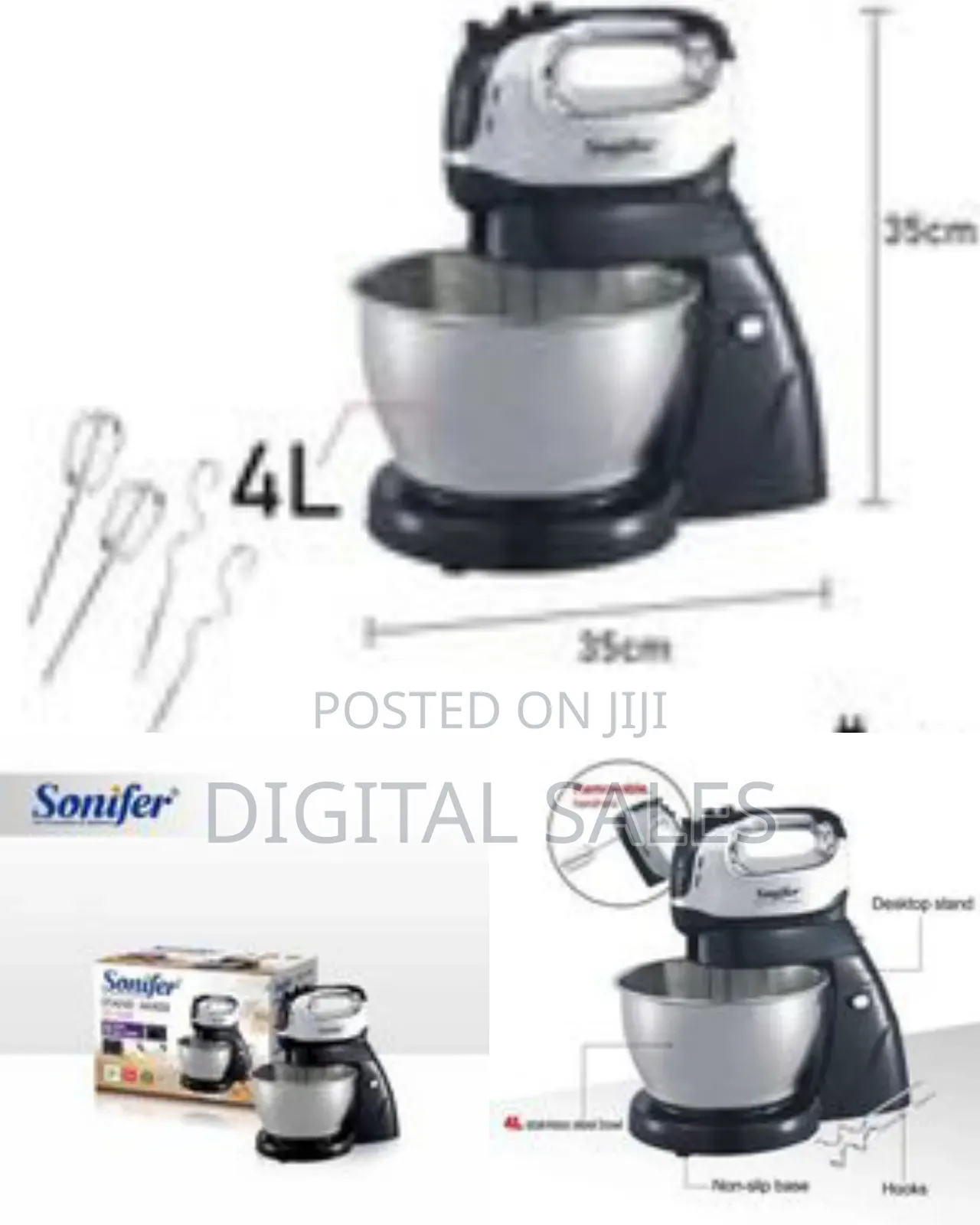 Sonifer 4l Electric Dough Hand Stand Mixer Food Processor