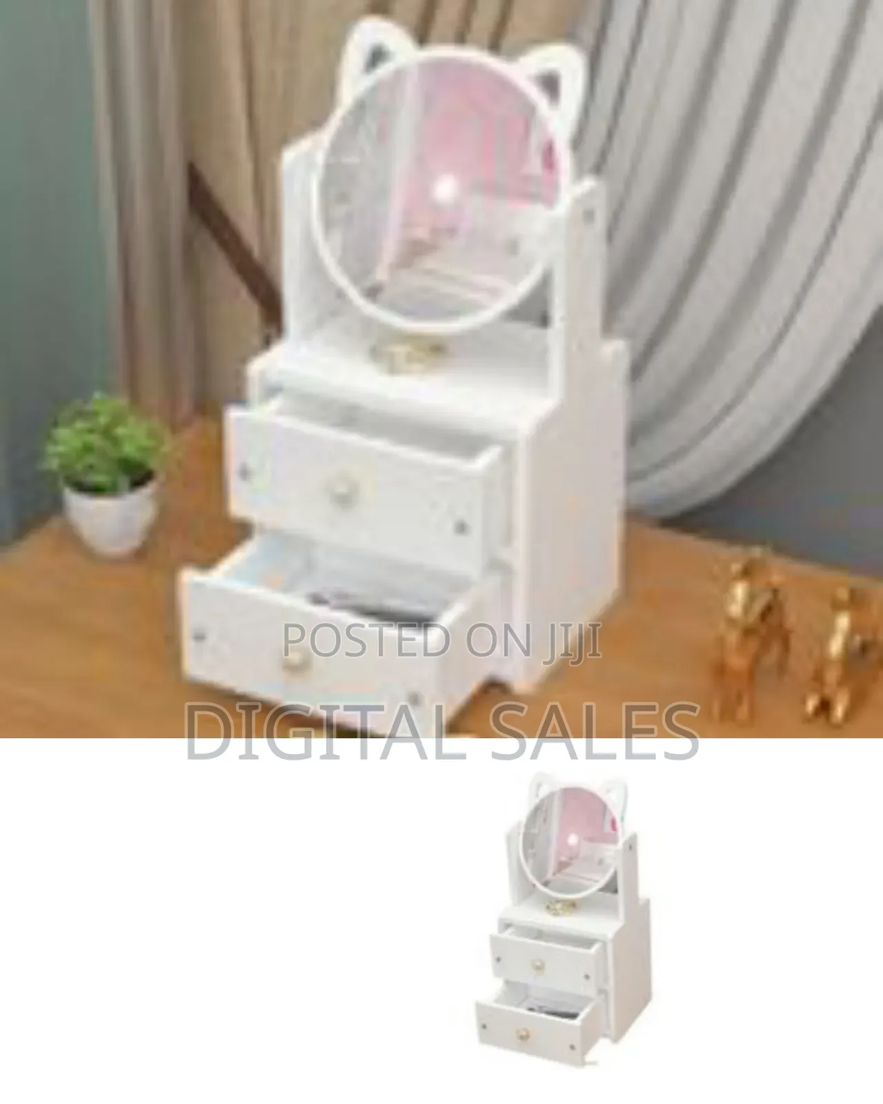 2 Tiers Vanity Makeup Tabletop Mirror Storage With Drawer Organizer