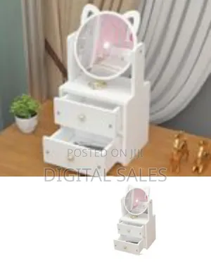 2 Tiers Vanity Makeup Tabletop Mirror Storage With Drawer Organizer