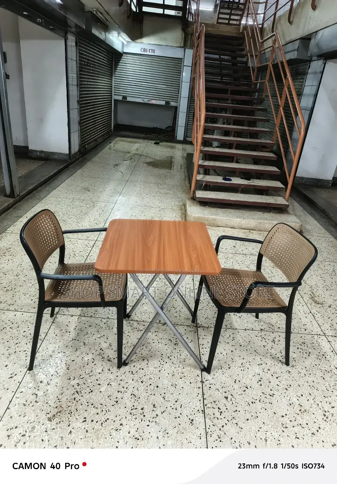 Wooden Folding Table and 2 Plastic Chairs