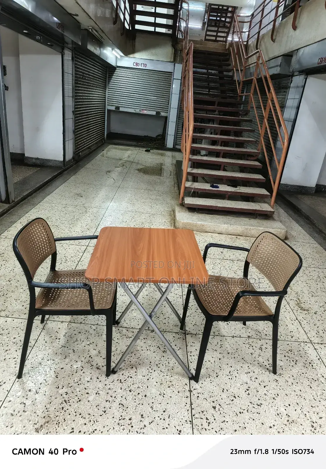 Wooden Folding Table and 2 Plastic Chairs