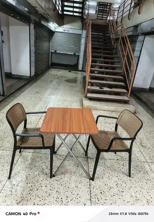 Wooden Folding Table and 2 Plastic Chairs