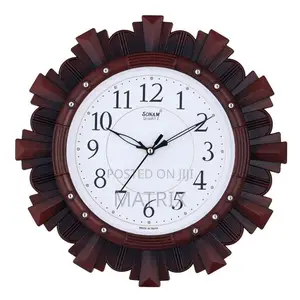 Sonam Quartz Wall Clock Plastic Wooden With Round Dial Shape -Brown