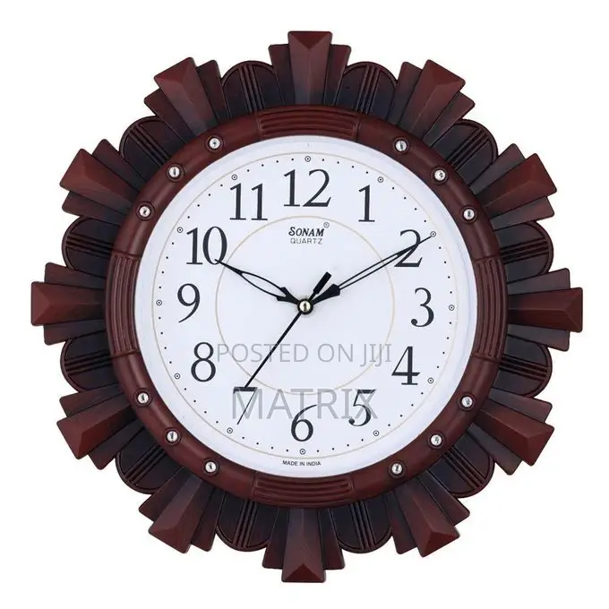 Sonam Quartz Wall Clock Plastic Wooden With Round Dial Shape -Brown