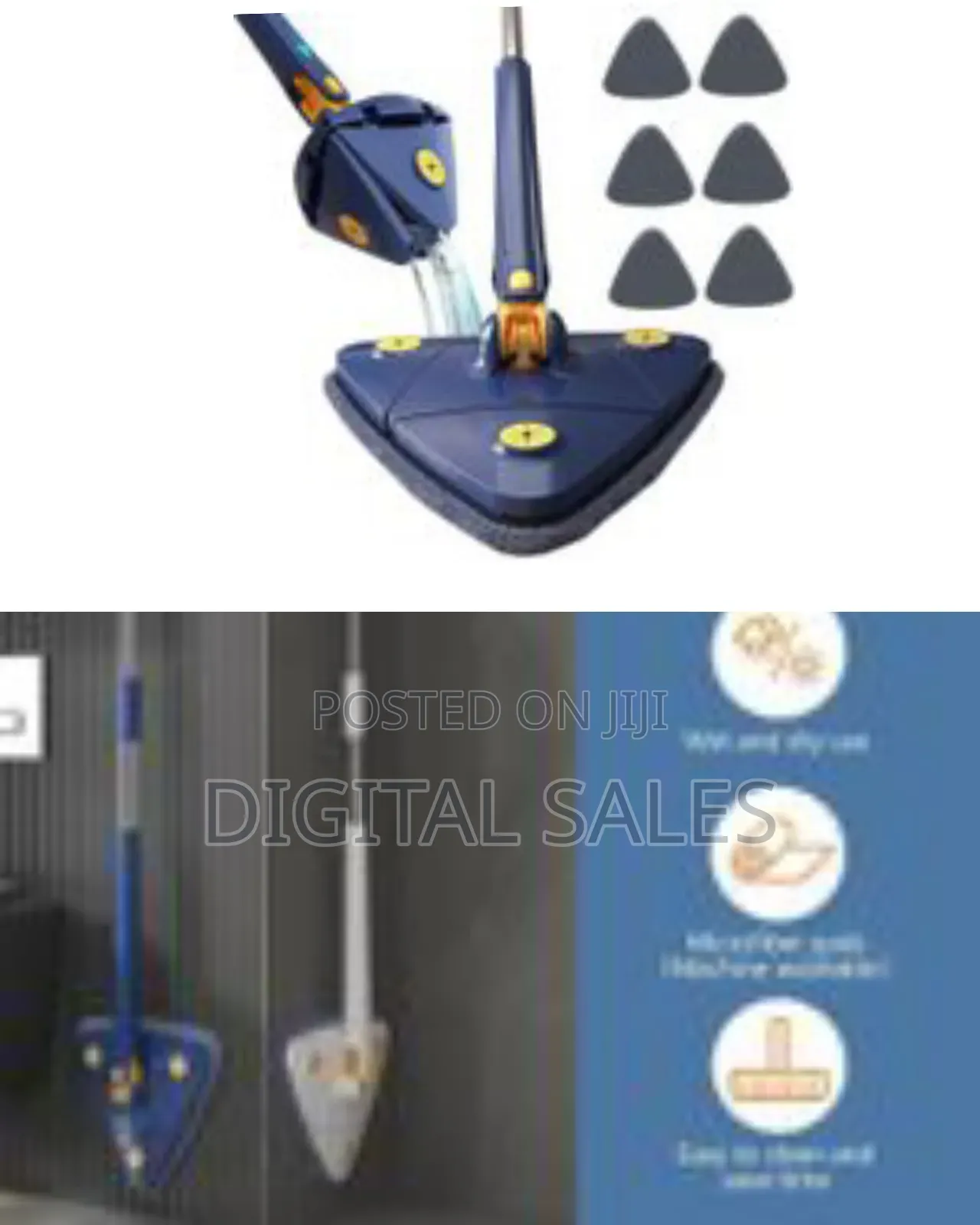 360° Rotatable Adjustable Triangle With 4 Wipes Cleaning Mop Extendab0