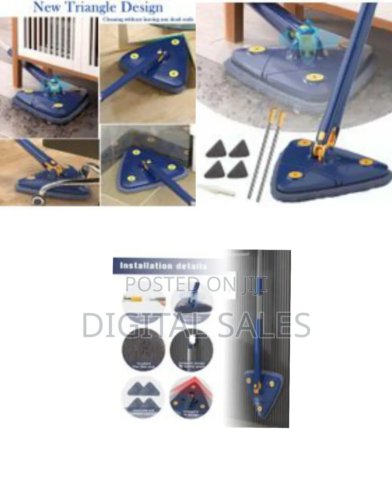 360° Rotatable Adjustable Triangle With 4 Wipes Cleaning Mop Extendab0