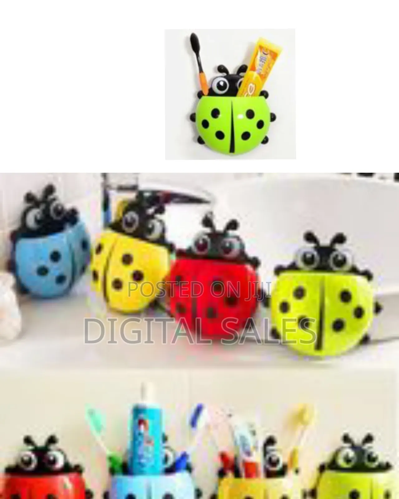 Ladybird Wall Mount Toothbrush Holder Storage Organizer Rack-Red