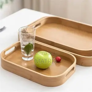 3 Pieces Set of Rectangular Bamboo Wooden Trays With Handles