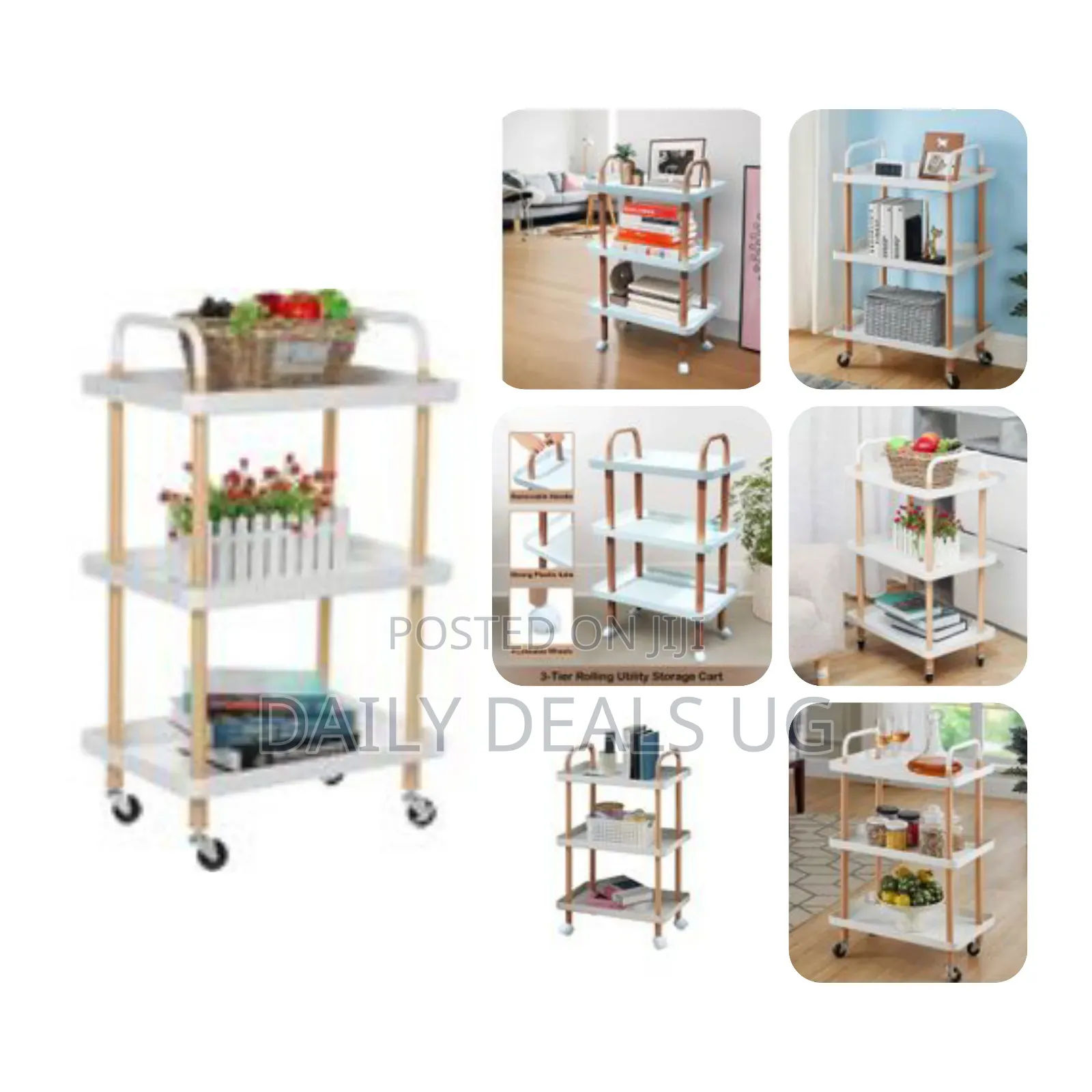3tier Rolling Kitchen Storage Cart With Locking Wheels Serving Trolley