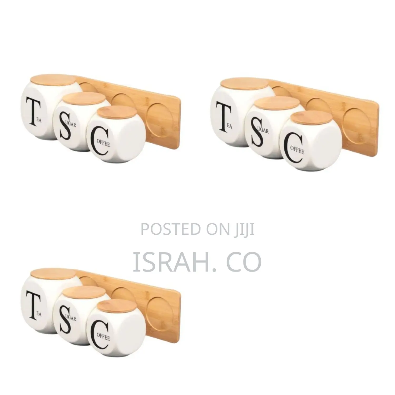 Modern Ceramic Jar Set With a Bamboo Stand