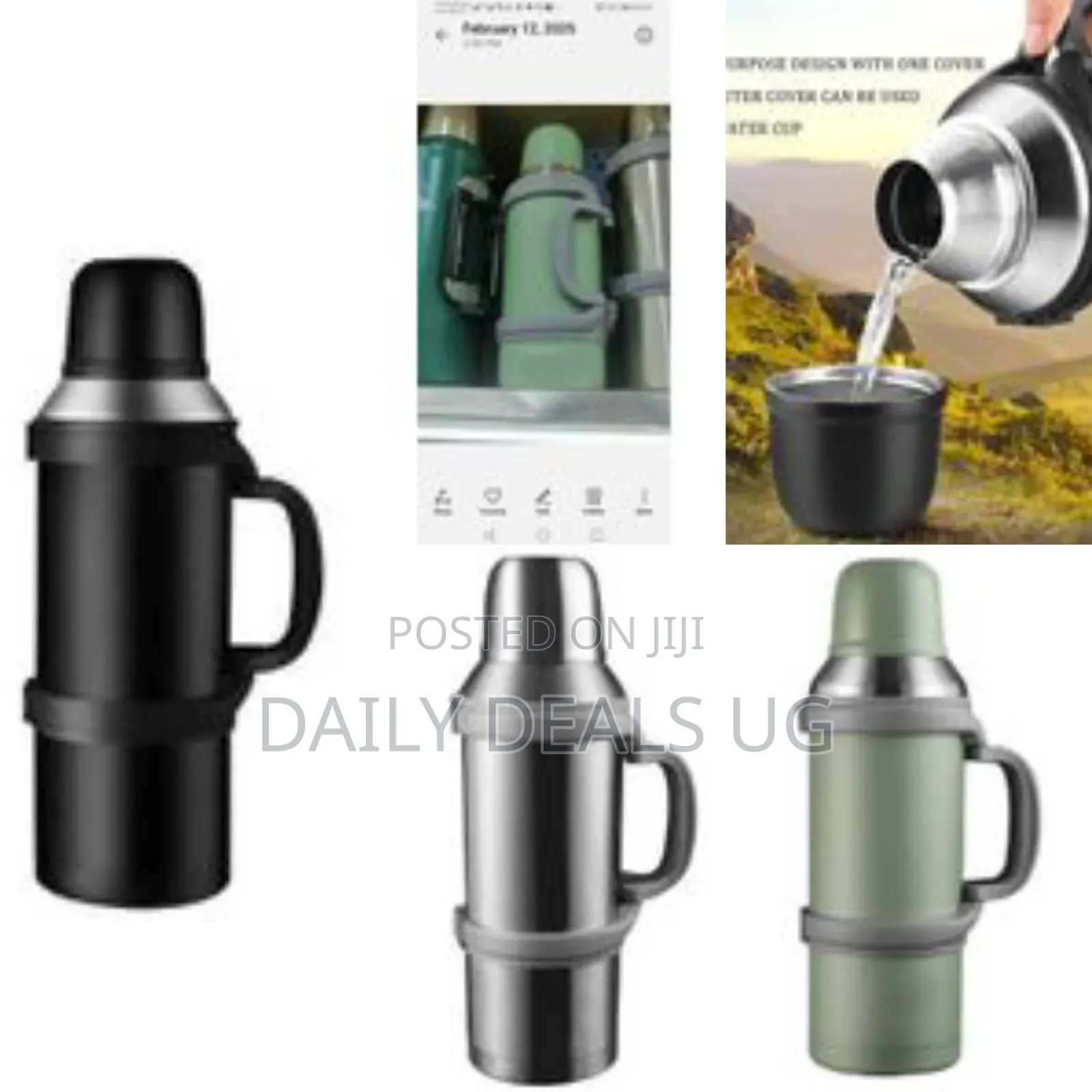 2000ml Large Capacity Stainless Steel Vacuum Flask With Cup, Portable