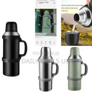 2000ml Large Capacity Stainless Steel Vacuum Flask With Cup, Portable