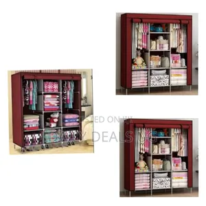3 Column Cloth Frame Portable Wardrobe - Maroon