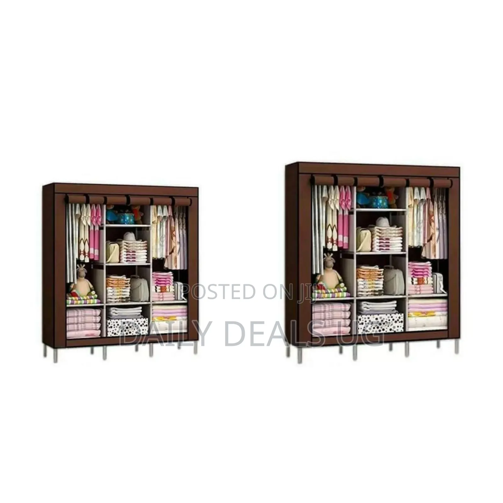 3 Column Cloth Frame Portable Wardrobe - Brown