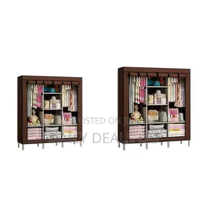 3 Column Cloth Frame Portable Wardrobe - Brown