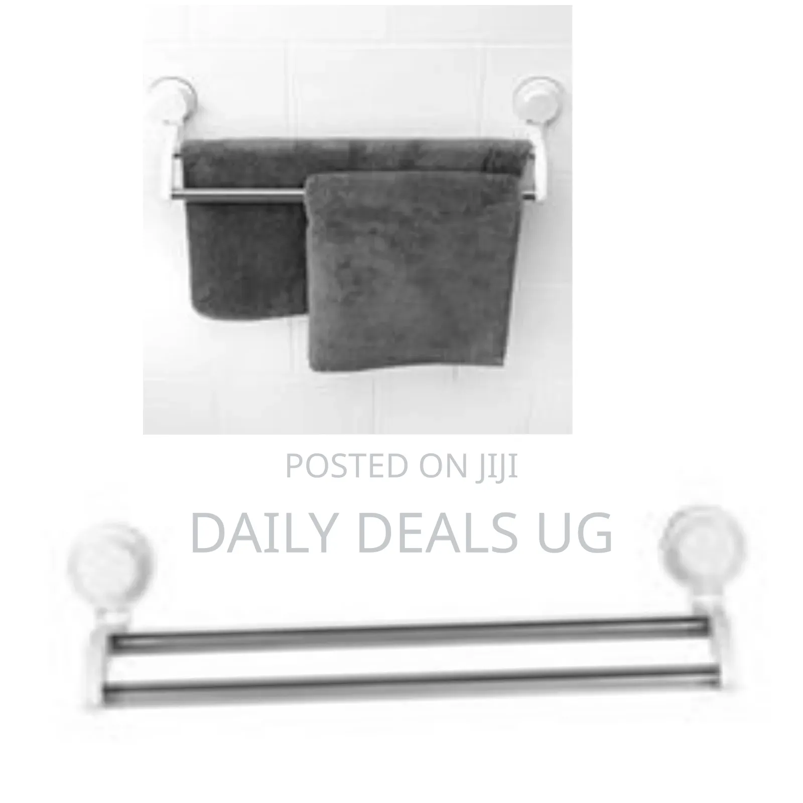 Bathroom Suction Double Towel Rack Rail, White
