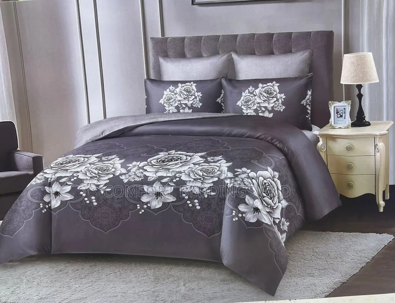 Honey G Bedcover Flowered Gray 6*6