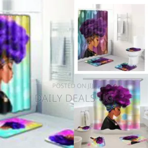 4 Piece Black Woman Waterproof Shower Curtain With Toilet Cover Mats