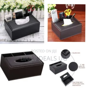 4 Compartment Desk Organizer Rectangular Pu Leather Tissue Paper Box