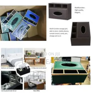 4 Compartment Desk Organizer Rectangular Pu Leather Tissue Paper Box
