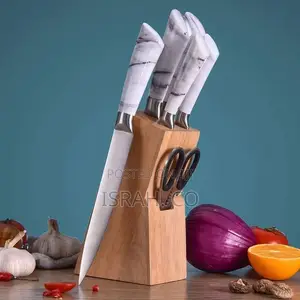 Kitchen Knife Block Set, Marble Covered 7 Piece Knives