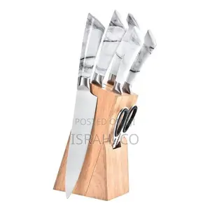 Kitchen Knife Block Set, Marble Covered 7 Piece Knives