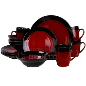 Black Chip Resistant Dinner Sets for 6 People, Square Cups