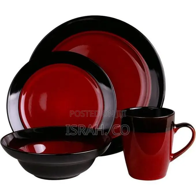 Black Chip Resistant Dinner Sets for 6 People, Square Cups