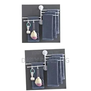 Wall Mount Bath Towel Holder Swing Out Rack 5-Bar Folding Hanger Stand