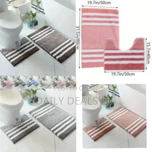 2 Pieces of Microfiber Bathroom Mats Set, Striped Pattern Non-Slip