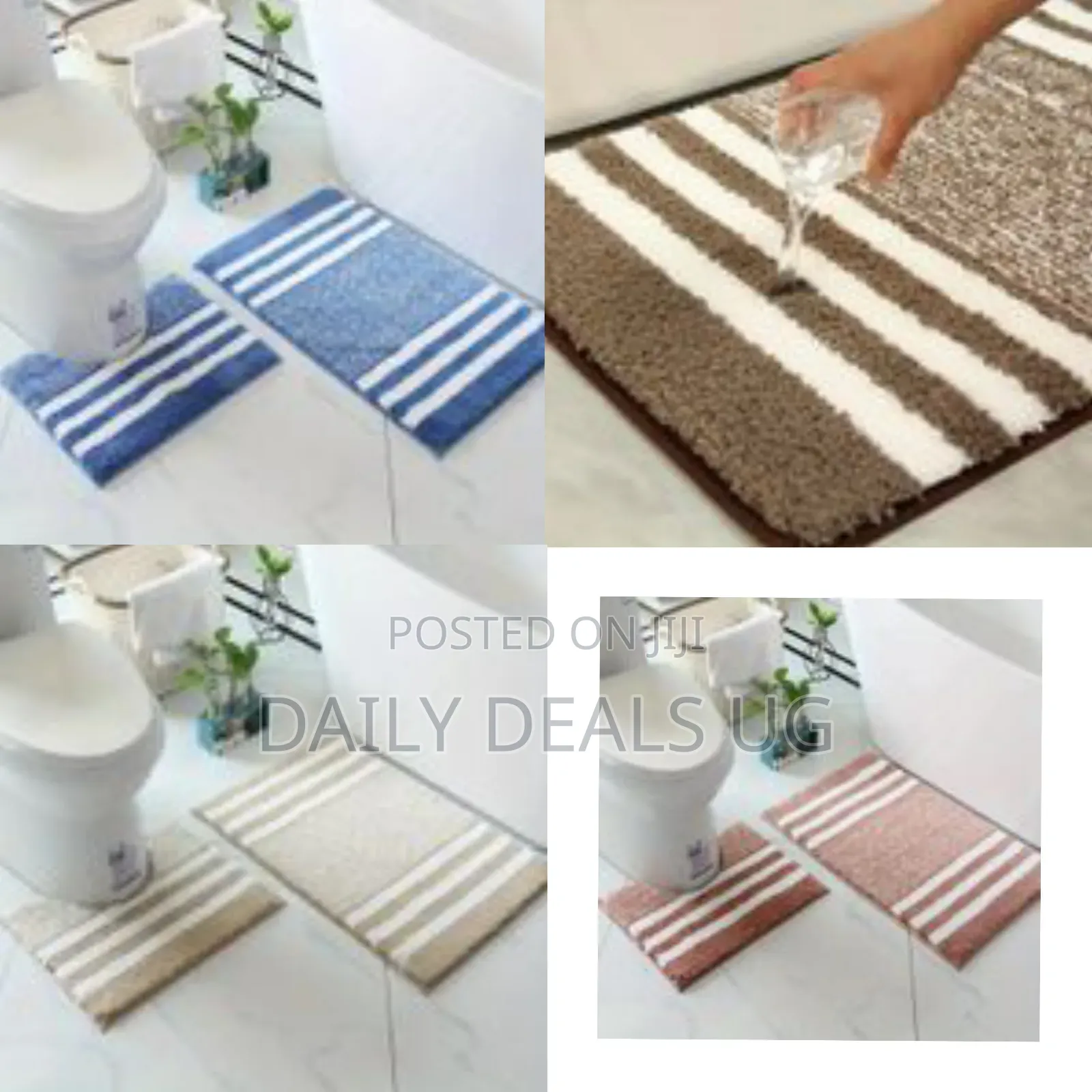 2 Pieces of Microfiber Bathroom Mats Set, Striped Pattern Non-Slip